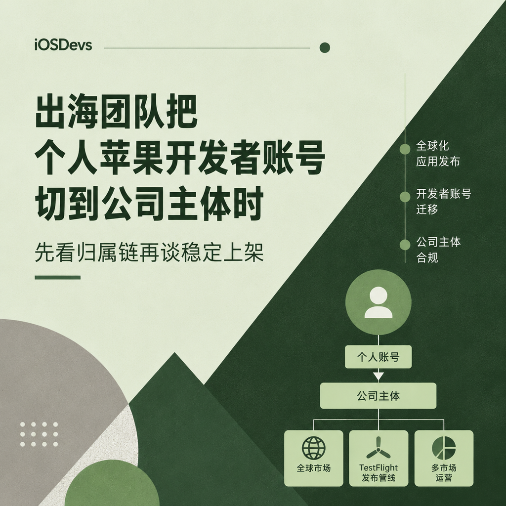 出海团队把个人苹果开发者账号切到公司主体时，先看归属链再谈稳定上架